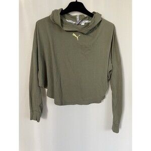 PUMA Womens  Logo Long Sleeve Crop Hoodie Athletic Pullover Shirt SZ S
